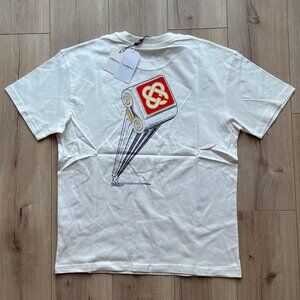 XXL CASABLANCA MEN'S WHITE RELAXED FIT T-SHIRT COTTON SHORT SLEEVE